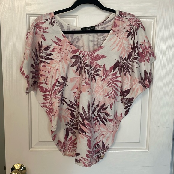 Kim & Cami Pink Print Top Size Medium Fern Print - Picture 1 of 9